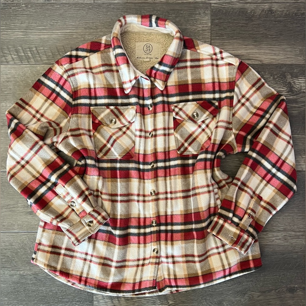 SAGE Collective Sherpa Lined Plaid Shacket – XL